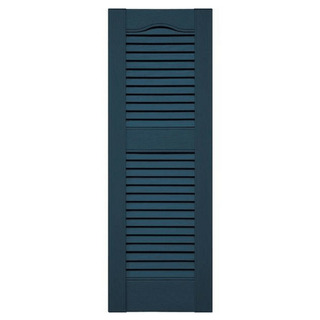 Cathedral Top Offset Mullion Louver Vinyl Shutter (1 Pair)